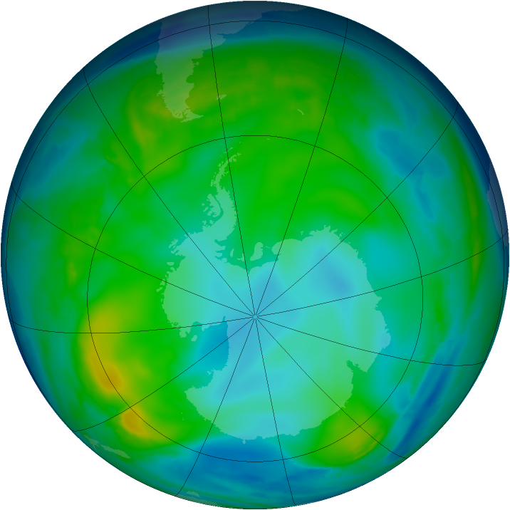 Antarctic ozone map for 07 June 2008